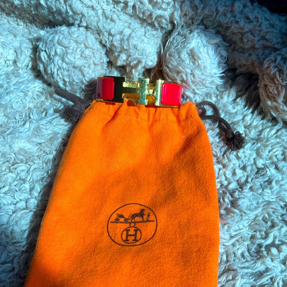 Hermès Gold and Red Enamel Bracelet